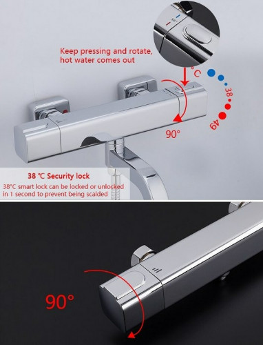 Смеситель для ванны Gappo G3291 с термостатом Хром латунь на стену