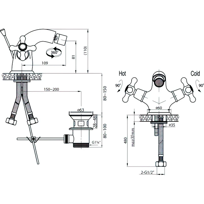 Смеситель для биде Cezares Retro-C-BS1-01 Хром латунь