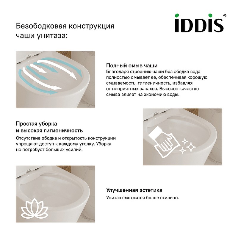 Унитаз Iddis Bild BILRDSEi26 приставной с сиденьем Микролифт фарфор приставной