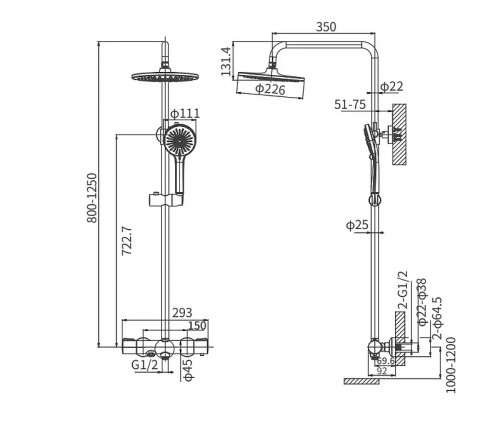 Душевая система Arrow AG3318MB с термостатом цвет Черный матовый
