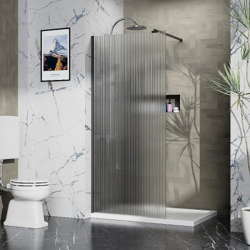 Душевая перегородка Azario Walk-in 120 AZ-251-120-MB-CRF профиль Черный матовый стекло рифленое