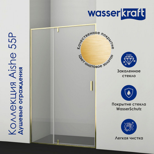 Душевая стенка WasserKRAFT Aisch 80 55P06-RP80 профиль Золото матовое стекло прозрачное
