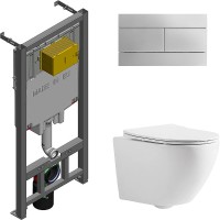 Комплект унитаза CeramaLux 2197 с сиденьем Микролифт и инсталляцией Jacob Delafon E29025-NF+E4316-CP с клавишей смыва Хром фаянс подвесной