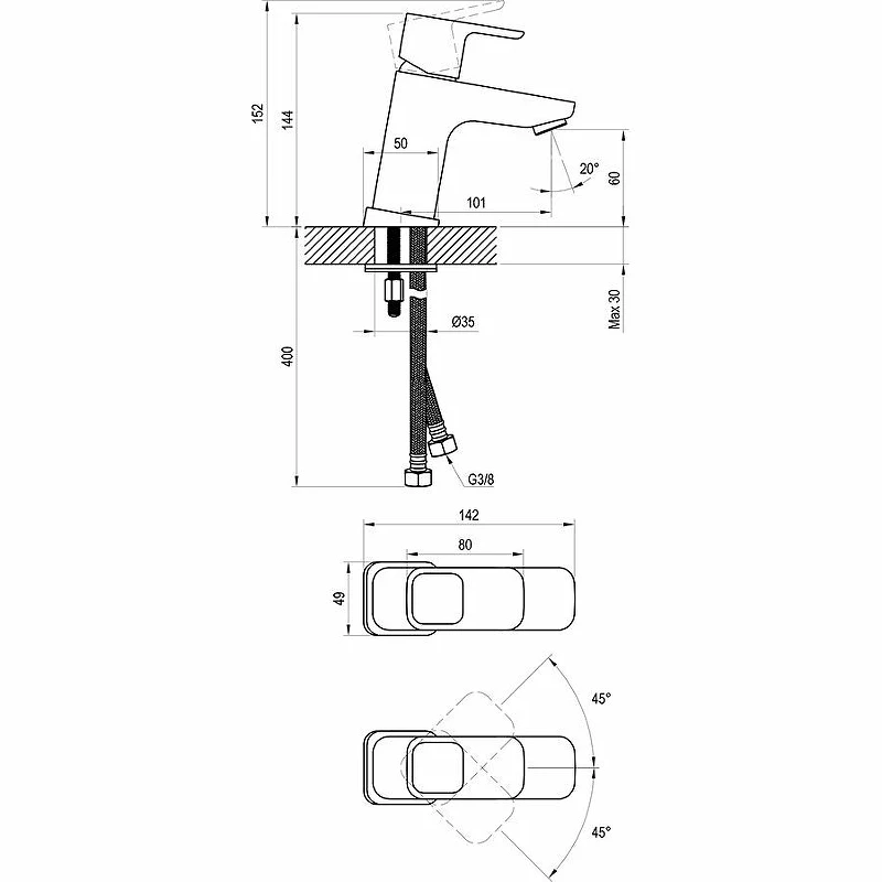 Смеситель для раковины Ravak 10° TD 012.00 X070064 Хром латунь