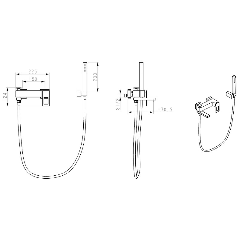 Смеситель для ванны Boheme Q 143-BB Черный латунь на стену