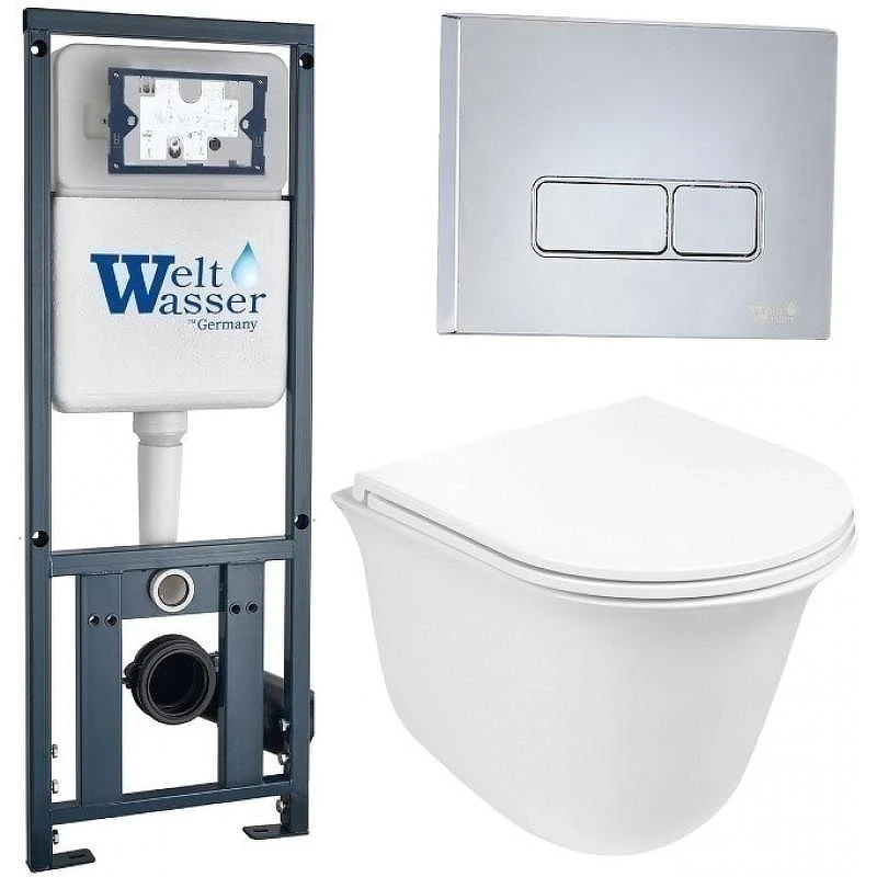 Комплект унитаза с инсталляцией WeltWasser MARBERG 410 + TELBACH 004 GL-WT + MAR 410 SE-CR 10000006949 цвет Белый глянцевый с сиденьем Микролифт и клавишей смыва цвет Хром