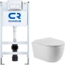 Комплект унитаза Vincea Evo Rimless VT1-34S с инсталляцией Charus City CR.200.21.01 с сиденьем Микролифт и клавишей смыва Хром глянцевый