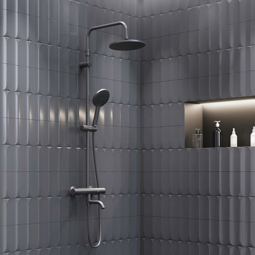 Душевая система Damixa Jupiter 977810300 с термостатом Черная матовая латунь на стену