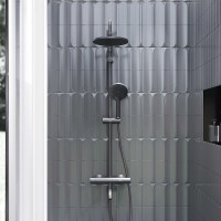 Душевая система Damixa Jupiter 977810300 с термостатом Черная матовая латунь на стену