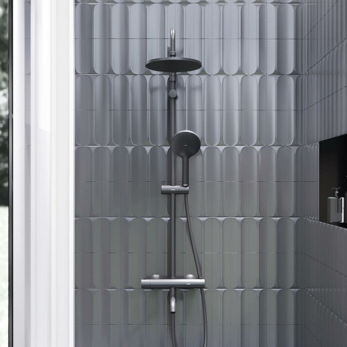 Душевая система Damixa Jupiter 977810300 с термостатом Черная матовая латунь на стену