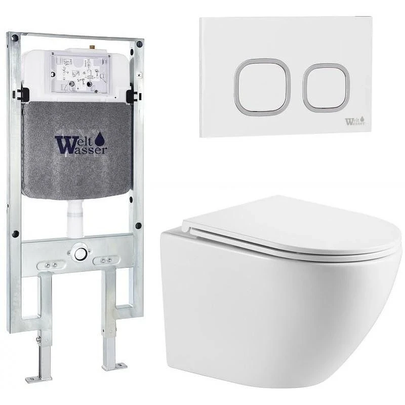 Комплект унитаза с инсталляцией WeltWasser AMBERG 497 ST + MERZBACH 043 MT-WT + AMBERG RD-WT 10000011418 цвет Белый матовый с сиденьем Микролифт и клавишей смыва цвет Белый