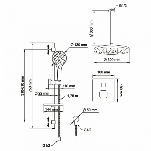 Душевая система Swedbe Platta 5557 с термостатом Хром латунь встраиваемый