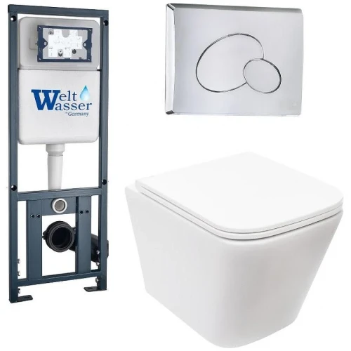 Комплект унитаза с инсталляцией WeltWasser MARBERG 410 + GELBACH 043 MT-WT + MAR 410 RD CR 10000011911 цвет Белый матовый с сиденьем Микролифт и клавишей смыва цвет Хром