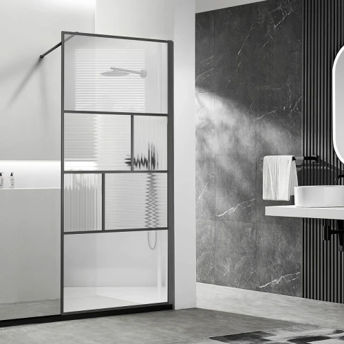 Душевая перегородка Vincea Walk-In 80 VSW-1HC800CFGM профиль Вороненая сталь стекло прозрачное/рифленое