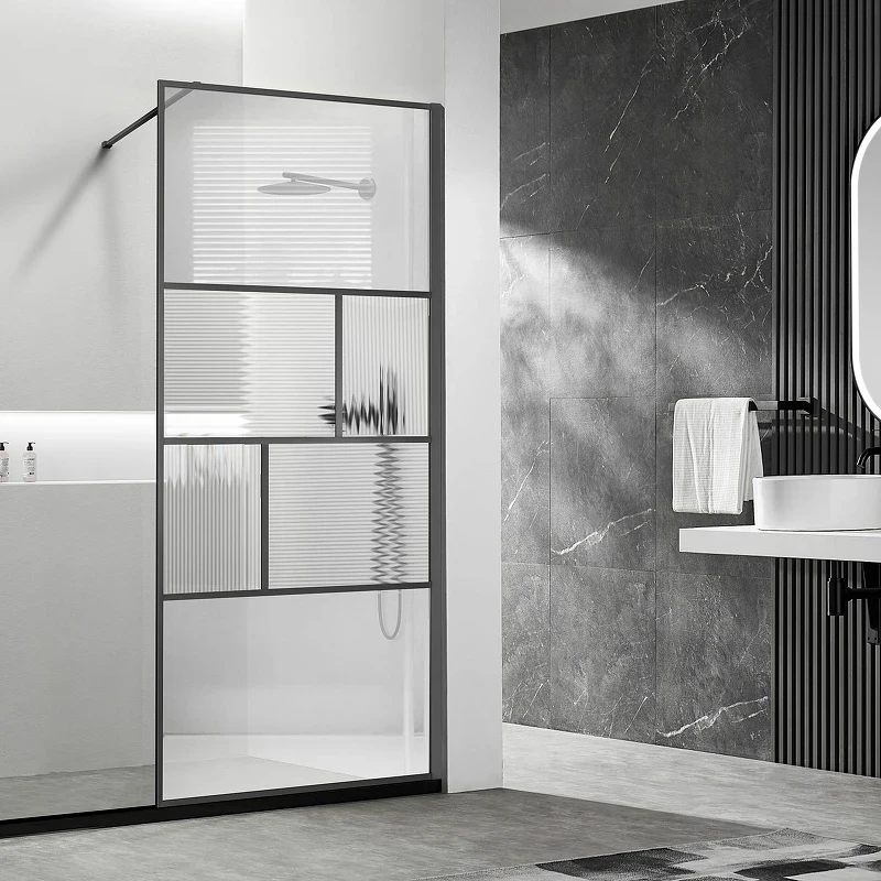 Душевая перегородка Vincea Walk-In 80 VSW-1HC800CFGM профиль Вороненая сталь стекло прозрачное/рифленое