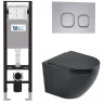 Комплект унитаза с инсталляцией WeltWasser AMBERG 350 + MERZBACH 043 MT-BL + AMBERG RD-CR 10000012380 цвет Черный матовый с сиденьем Микролифт и клавишей смыва цвет Хром