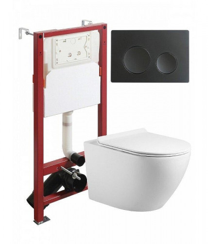 Комплект унитаза с инсталляцией Agger ATI09150L+APB144 цвет Белый с сиденьем Микролифт и клавишей смыва цвет Черный матовый