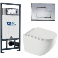 Комплект унитаза с инсталляцией WeltWasser MARBERG 507 + MERZBACH 043 XL GL-WT + MAR 507 SE-CR 10000013810 цвет Белый глянцевый с сиденьем Микролифт и клавишей смыва цвет Хром