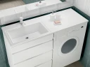 Раковина Style Line Estetus Даллас 130 L СС-00002391 с местом под стиральную машину Белая искусственный камень (литьевой мрамор) полувстраиваемая, с местом под стиральную машину