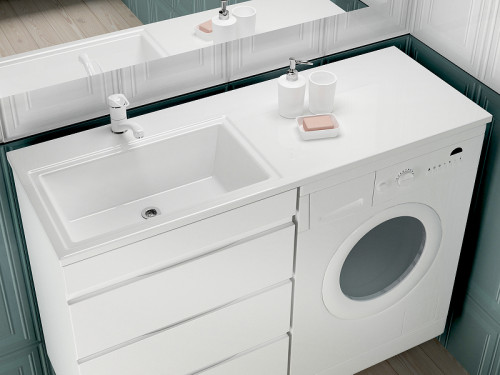 Раковина Style Line Estetus Даллас 130 L СС-00002391 с местом под стиральную машину Белая искусственный камень (литьевой мрамор) полувстраиваемая, с местом под стиральную машину