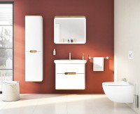Шкаф пенал Vitra Sento 40 L 60854 подвесной с бельевое корзиной Белый матовый МДФ / ЛДСП