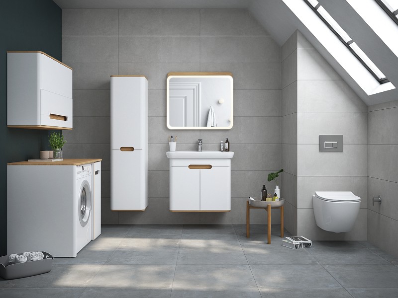 Шкаф пенал Vitra Sento 40 L 60854 подвесной с бельевое корзиной Белый матовый МДФ / ЛДСП