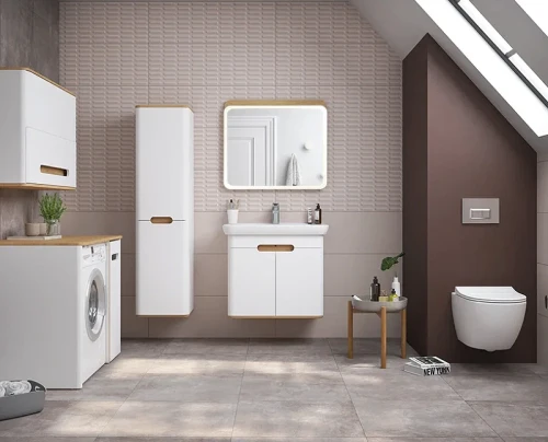 Шкаф пенал Vitra Sento 40 L 60854 подвесной с бельевое корзиной Белый матовый МДФ / ЛДСП
