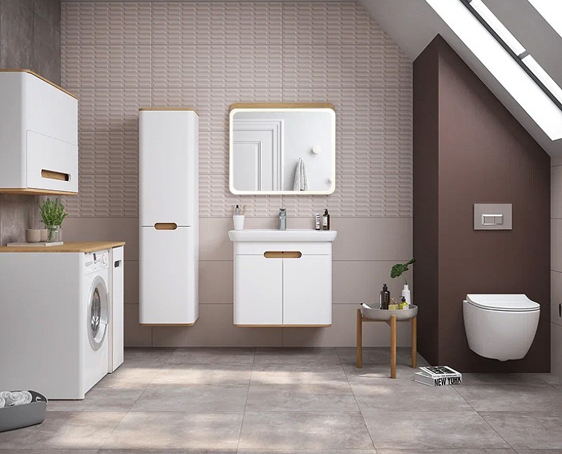 Шкаф пенал Vitra Sento 40 L 60854 подвесной с бельевое корзиной Белый матовый МДФ / ЛДСП