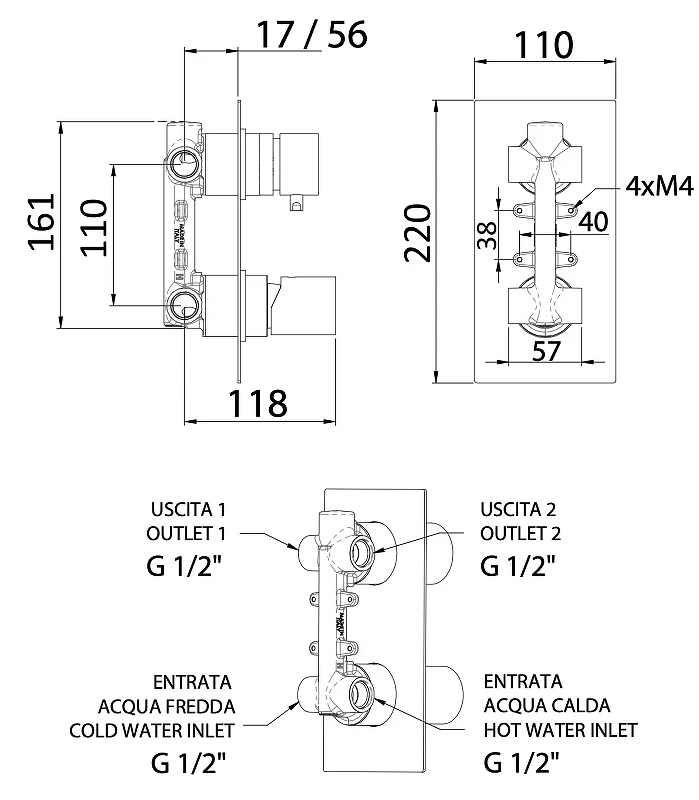 Смеситель для душа Remer Edge EG592BG цвет Золото брашированное