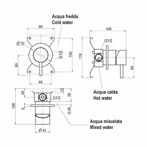 Смеситель для душа Cisal Xion XI000304D1 Нержавеющая сталь латунь встраиваемый
