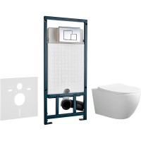Комплект унитаза Ceruttispa Orlter Aria Tornado CT9955 с сиденьем Микролифт и инсталляцией WeltWasser WW Marberg 507 10000005949+10000005953 с клавишей смыва Хром глянцевый фарфор подвесной