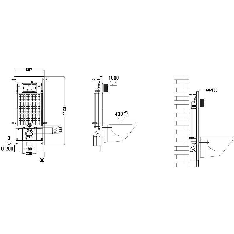 Комплект унитаза Ceruttispa Orlter Aria Tornado CT9955 с сиденьем Микролифт и инсталляцией WeltWasser WW Marberg 507 10000005949+10000005953 с клавишей смыва Хром глянцевый фарфор подвесной