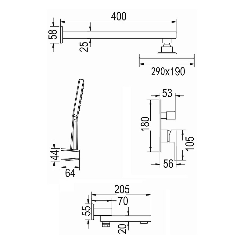 Душевая система Rose R2835T цвет Оружейная сталь