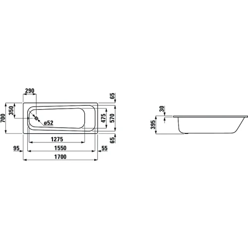Стальная ванна Laufen Pro 170x70 2.2495.0.600.040.1 с антискользящим покрытием