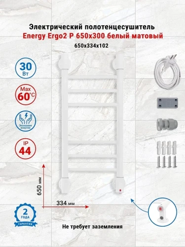 Электрический полотенцесушитель Energy Ergo2 P 650х300 EETRERGO2P6500R903M цвет Белый матовый