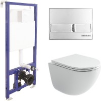 Комплект унитаза Ceramicanova Vogue CN4008T с инсталляцией Berges Novum L3 040213 с сиденьем Микролифт и клавишей смыва Хром фарфор подвесной