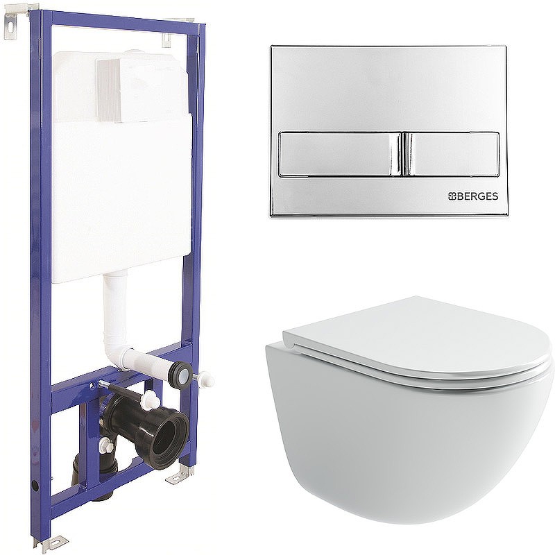 Комплект унитаза Ceramicanova Vogue CN4008T с инсталляцией Berges Novum L3 040213 с сиденьем Микролифт и клавишей смыва Хром фарфор подвесной