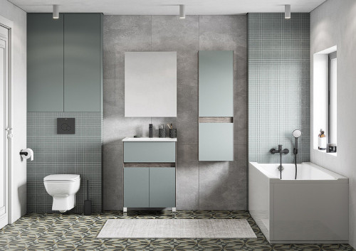 Шкаф пенал Aquaton Форест 40 1A278603FR9C0 Дуб рошелье Сумеречный голубой МДФ / ЛДСП