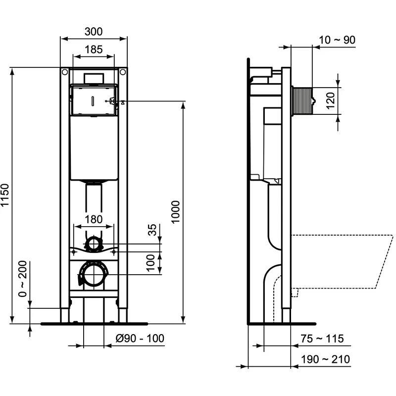 Инсталляция Ideal Standard Prosys Eco Frame M E2332AC для унитаза с Белой клавишей смыва