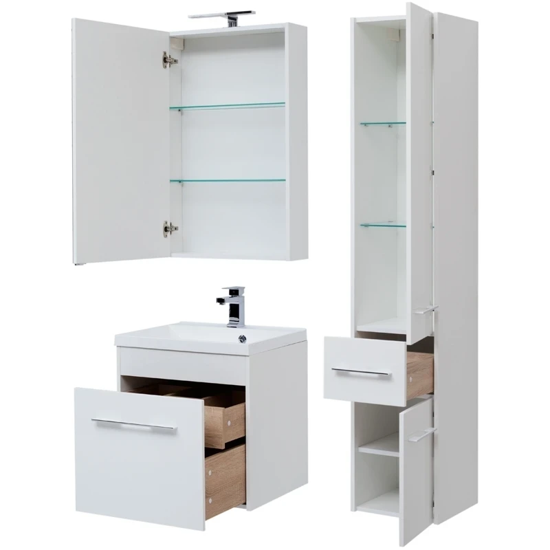 Зеркальный шкаф Aquanet Августа 58 210008 Белый МДФ / ЛДСП, стекло
