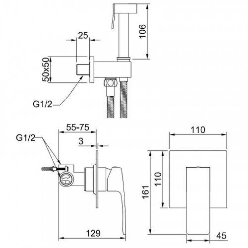 Гигиенический душ со смесителем Raglo R01.53 Хром латунь встраиваемый