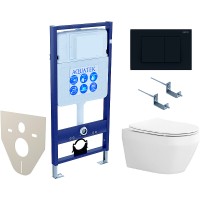 Комплект унитаза с инсталляцией Aquatek Set Aquatek Лея-012 4в1 с сиденьем Микролифт и Черной матовой клавишей смыва фарфор подвесной