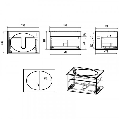 Тумба с раковиной Brevita Enfida 70 УТ000022704 подвесная Зеленая матовая МДФ / ЛДСП