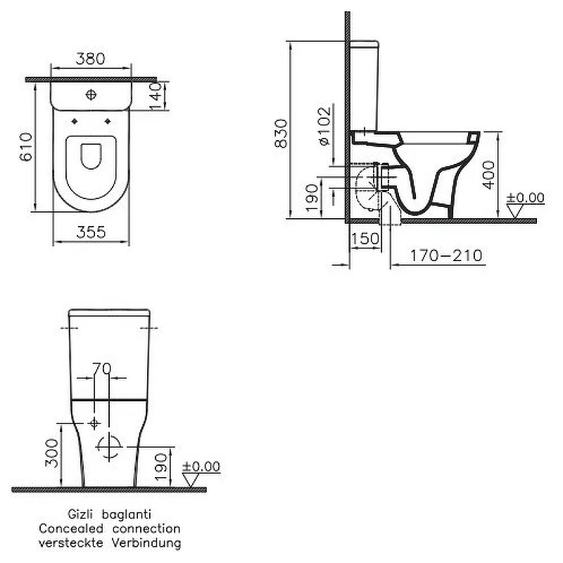 Унитаз компакт Vitra Zentrum Rim-Ex 9824B003-7207 с бачком и сиденьем Микролифт фарфор напольный