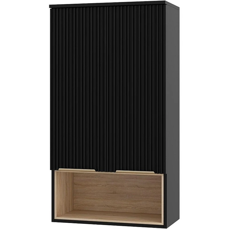 Подвесной шкаф Brevita Enfida 60 ENF-08060-021 над стиральной машиной Черный матовый Дуб Сонома светлый