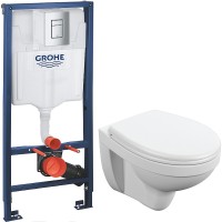 Комплект унитаза Cersanit Delfi TPL S-MZ-DELFI-PL с инсталляцией Grohe Rapid SL 38772001 с сиденьем Микролифт и клавишей смыва Хром фарфор подвесной