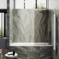 Шторка на ванну Maybah Glass MGV-77-1ш 900x1400 в широком профиле Белый стекло бронзовое матовое