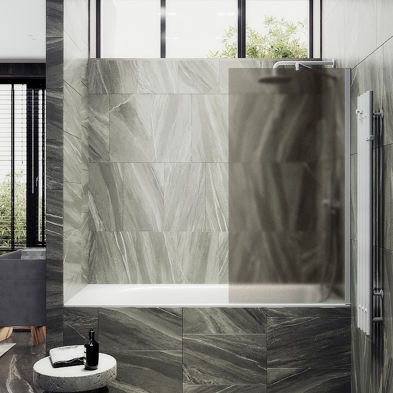 Шторка на ванну Maybah Glass MGV-77-1ш 900x1400 в широком профиле Белый стекло бронзовое матовое