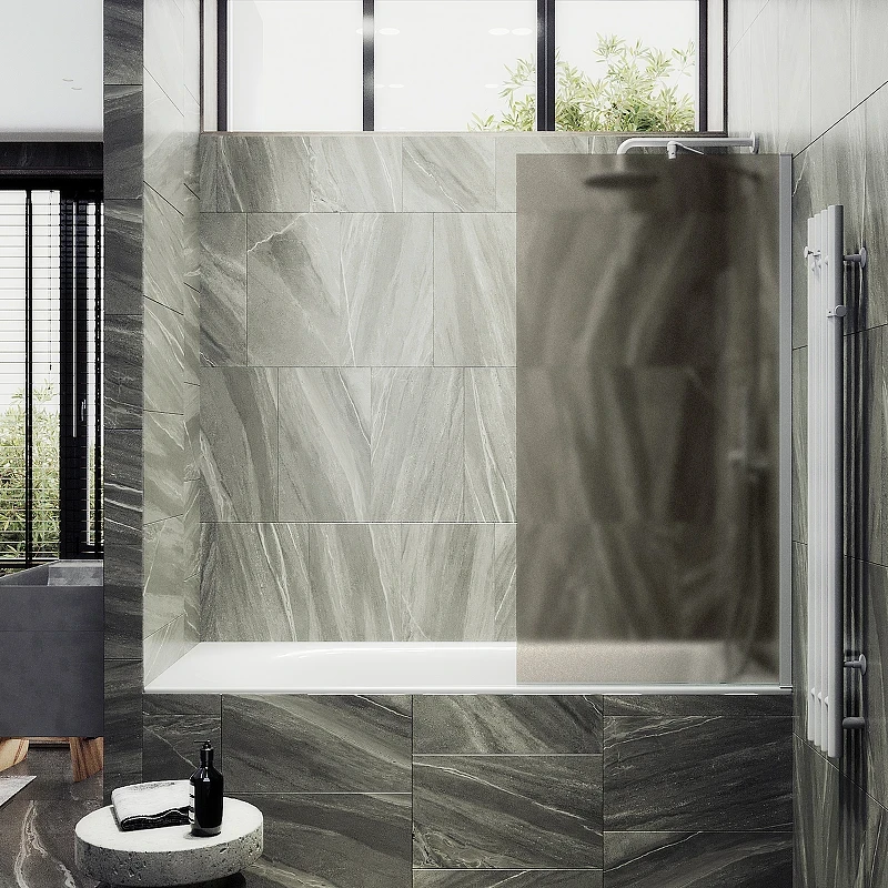 Шторка на ванну Maybah Glass MGV-77-1ш 900x1400 в широком профиле Белый стекло бронзовое матовое