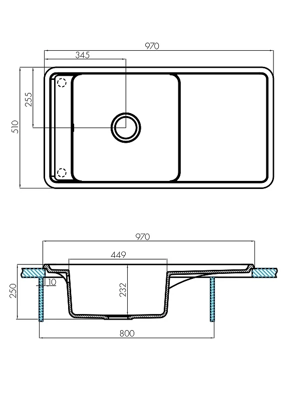 Кухонная мойка Aquaton Беллис 97 1A725132BS270 Терракот искусственный камень (литьевой мрамор) встраиваемый